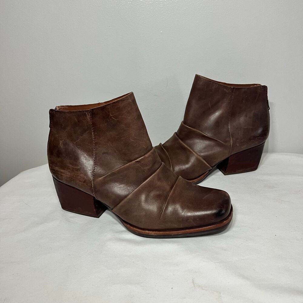 Kork-Ease Brown Leather Ankle Boots with Low Block Heel